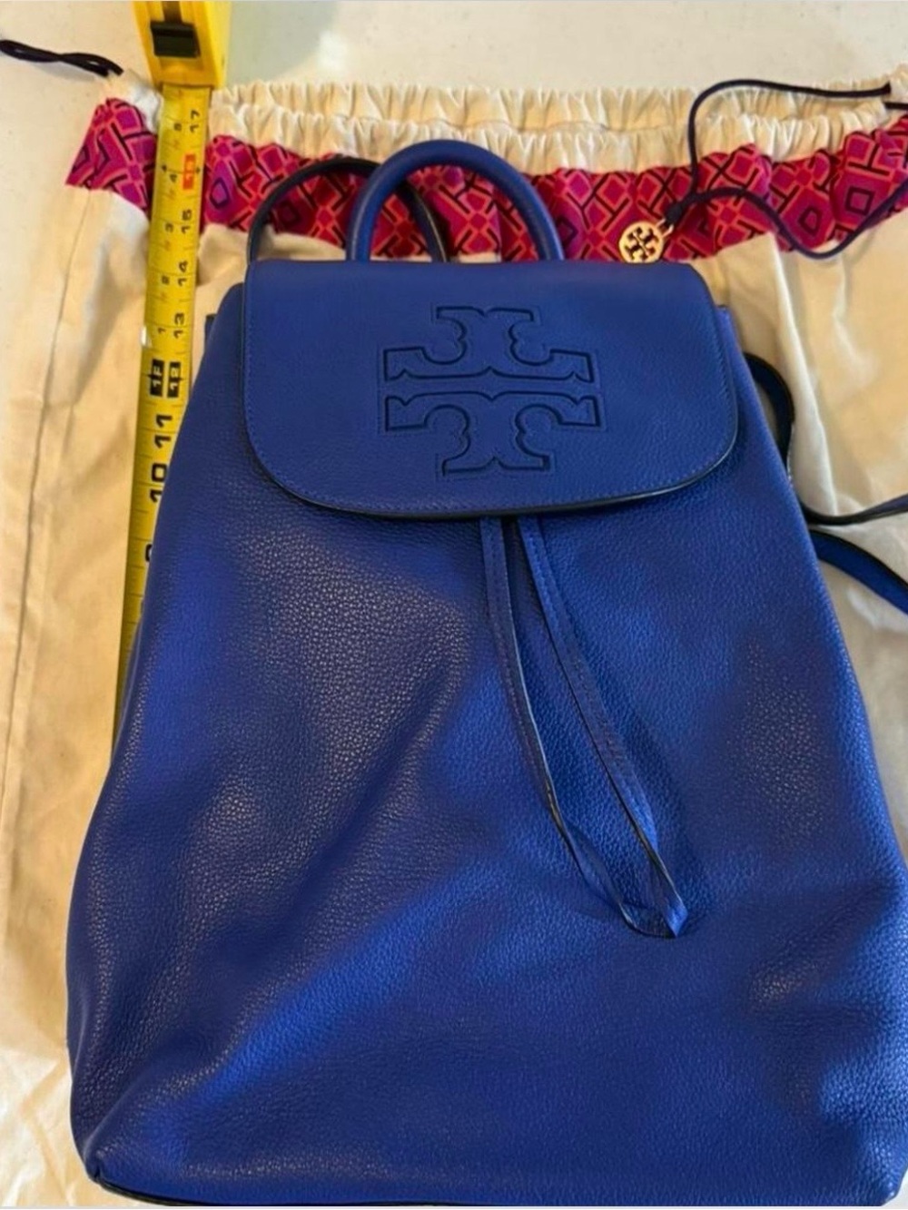 Tory Burch Royal Blue Pebbled Leather Backpack
